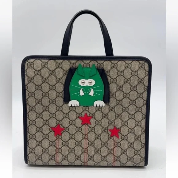Gucci Monogram Bag with Green Cat and Red Stars - Picture 2 of 11